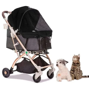 Coche para Mascotas hpztm pet rover lite premium light travel stroller for small/medium dogs, cats and pets (Black)